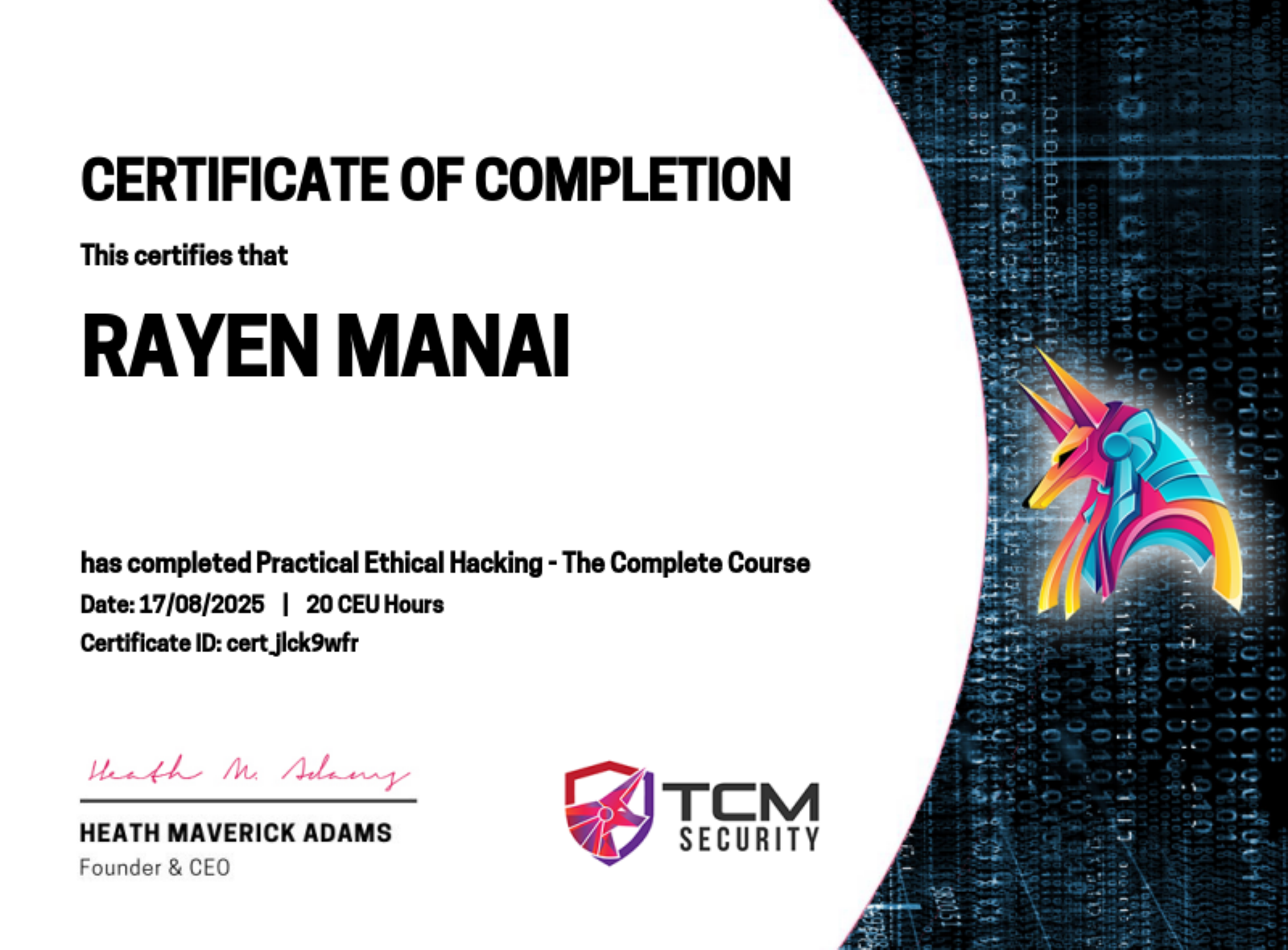 Practical Ethical Hacking Certificate